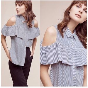 Anthropologie Striped cold shoulder blouse
